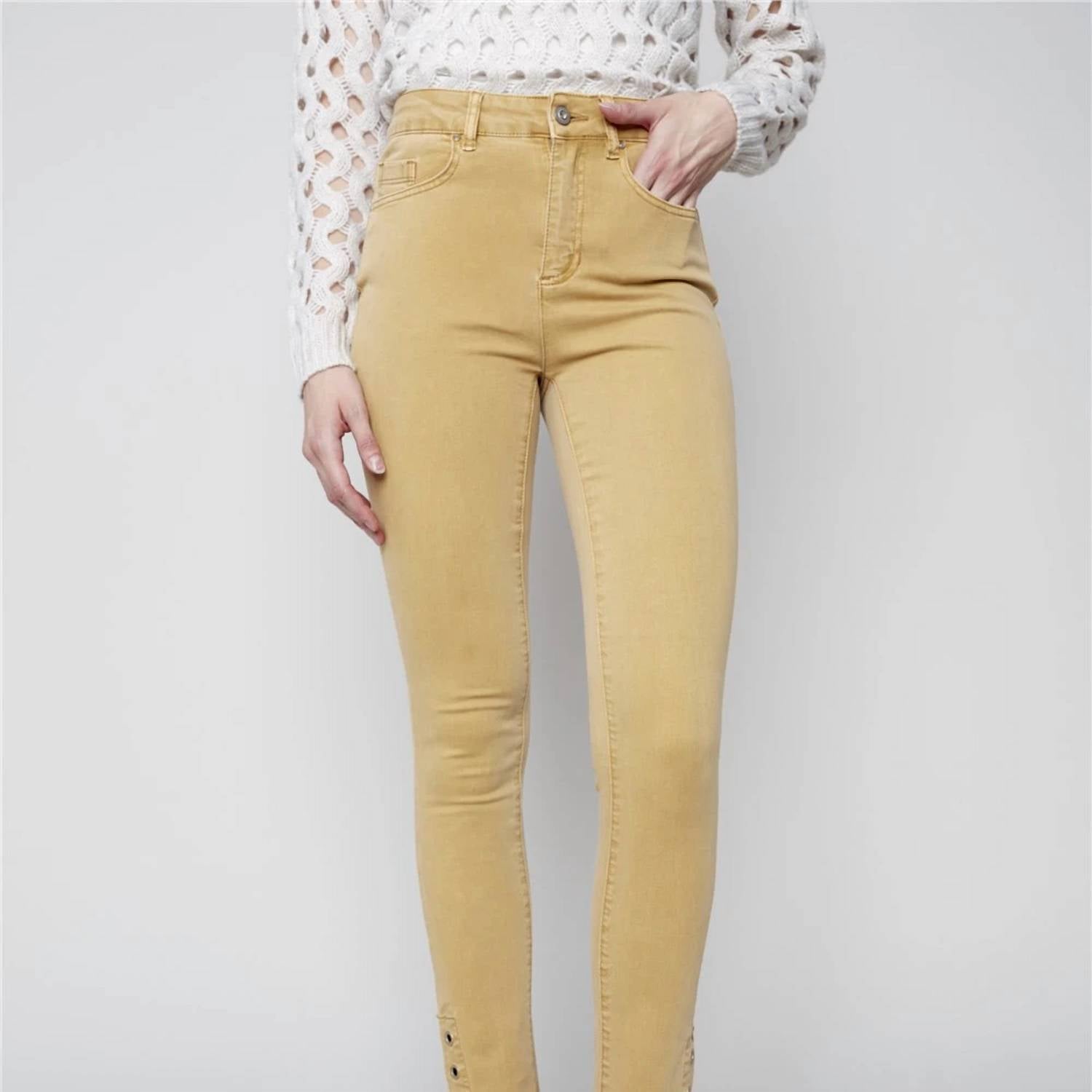 CHARLIE B Eyelet Jean in gold - women's jeans - detail view