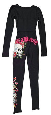 Ed Hardy Women's Flower Skull Long Sleeve Pajama in black - women's pants - detail view