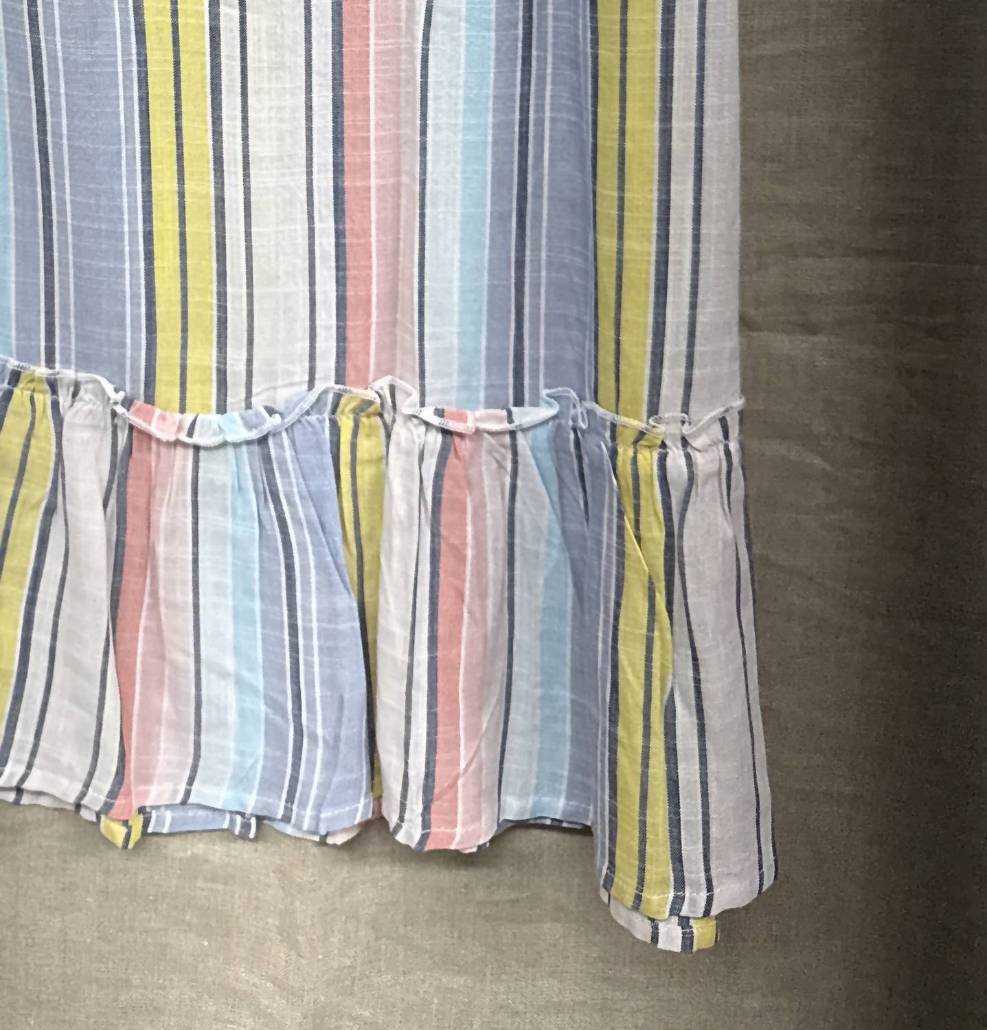 TRIBAL Women's Striped Ruffle Hem Tank Top in slate blue - women's tank top - detail view