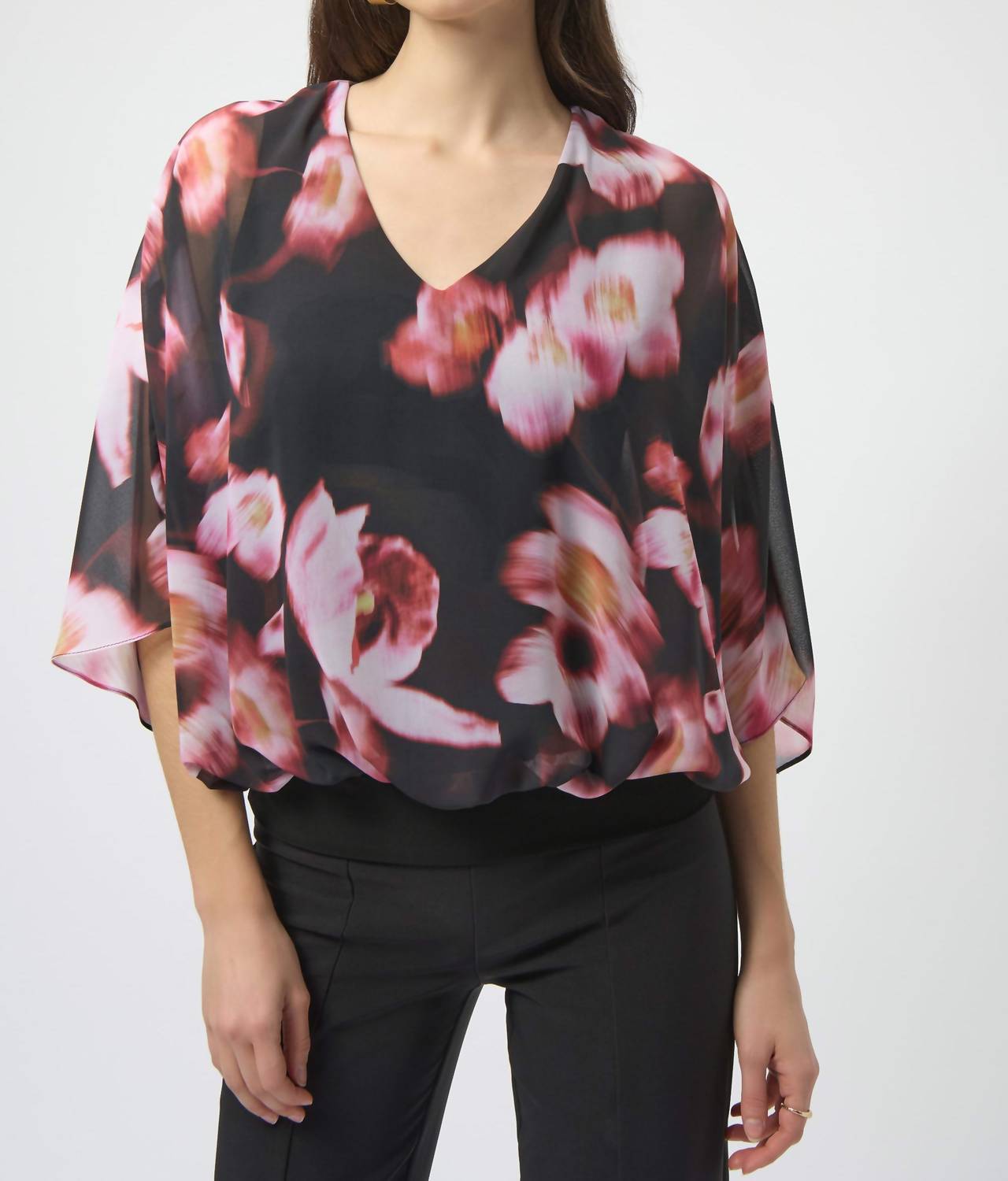 Joseph Ribkoff - Chiffon and Silky Knit Floral Boxy Top