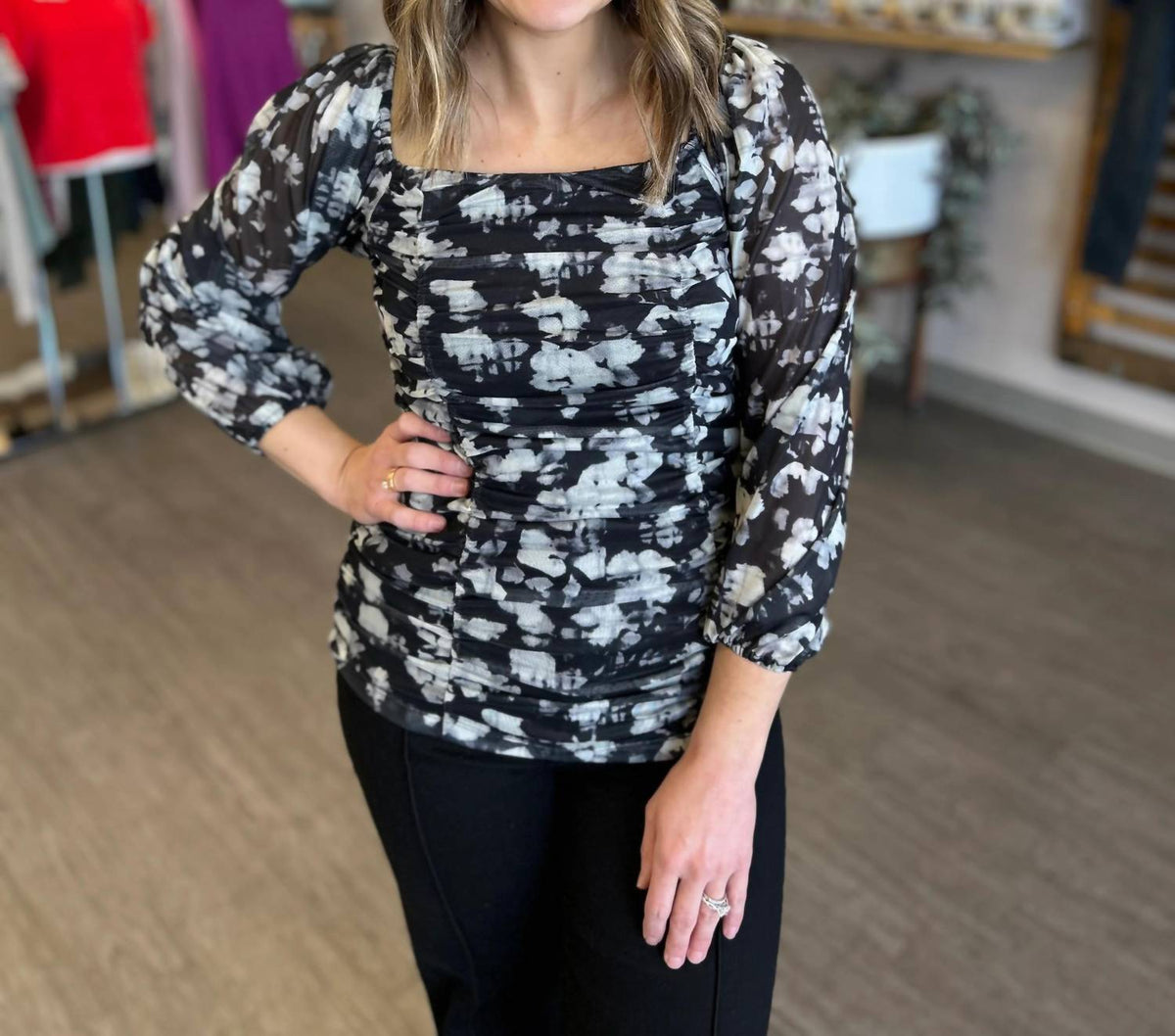 Pine Apparel - Moonlit Floral Ruched Top