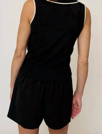 Central Park West Olive Diamond Stitch Vest in black - women's jacket - alternate view