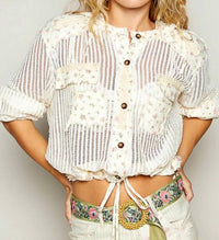 Pol - Floral Print Trim Crochet Jacket