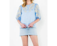 Thml - Puff Sleeve Embroidered Striped Top