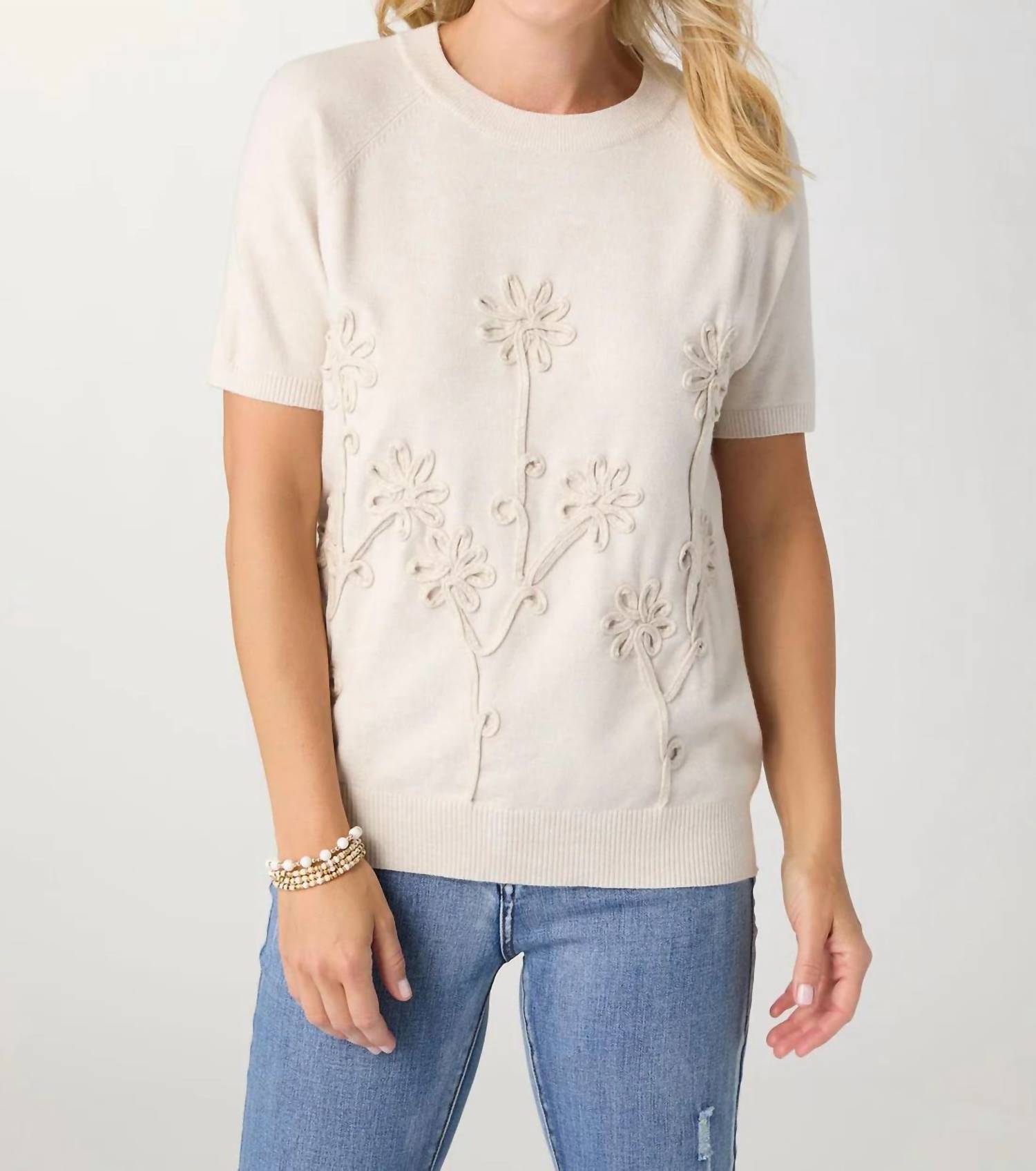 Coco + Carmen - Lightweight Heavenly-Luxe Short Sleeve Floral Sweater