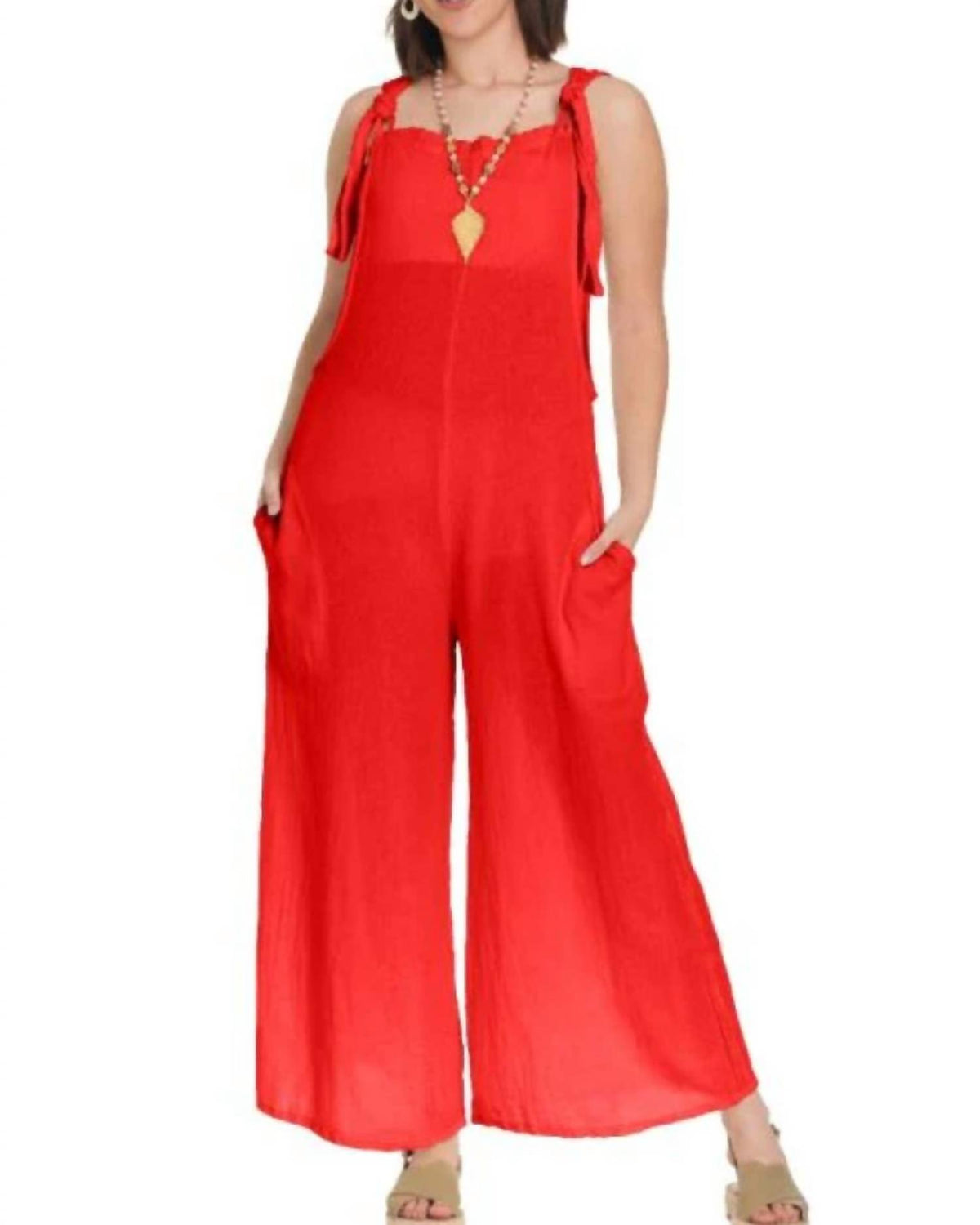 Oh My Gauze! Sabina Cotton Romper in crimson - women's pants - detail view