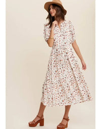 Listicle - Floral Ruffle Collar Midi Dress