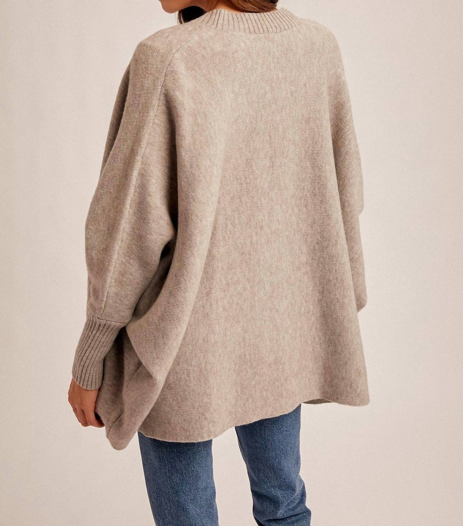 Hem & Thread Callie Dolman Sleeve Hoodie Cardigan in taupe 1 - women's cardigan - alternate view