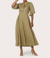 LUSANA Kenny Linen Maxi Dress in cafe - women's dress