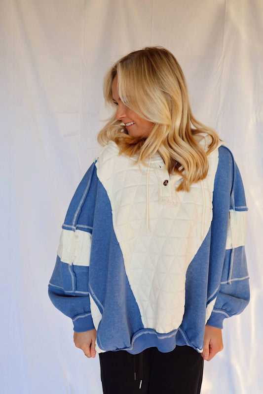 Bibi - Quilt And Fleece Hoodie Top
