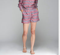 Vilagallo Print Shorts With Pockets in pink navy and white - women's shorts - detail view