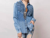 American Darling - Denim Shirt Jacket With Sunflower Tooled Back Yoke