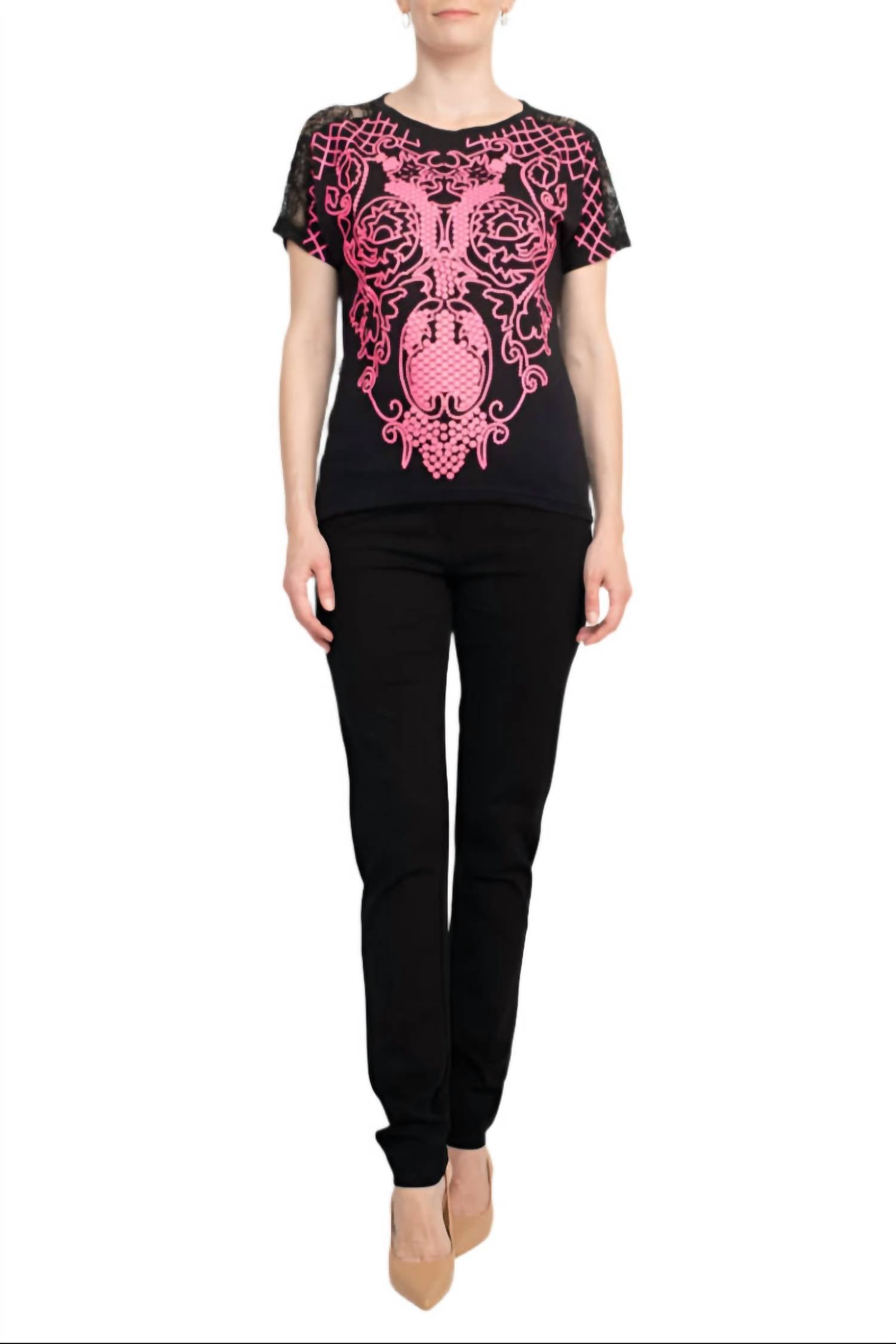 Alberto Makali - Short Sleeve Embroidered Spandex Top