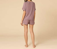SOFTiES Dream Slouchy Tee Top With Shorts Lounge Set in driftwood - women's sleepwear - detail view