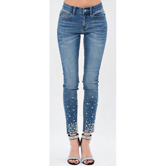 Women's Skinny Stretchy Jeans with Pearls