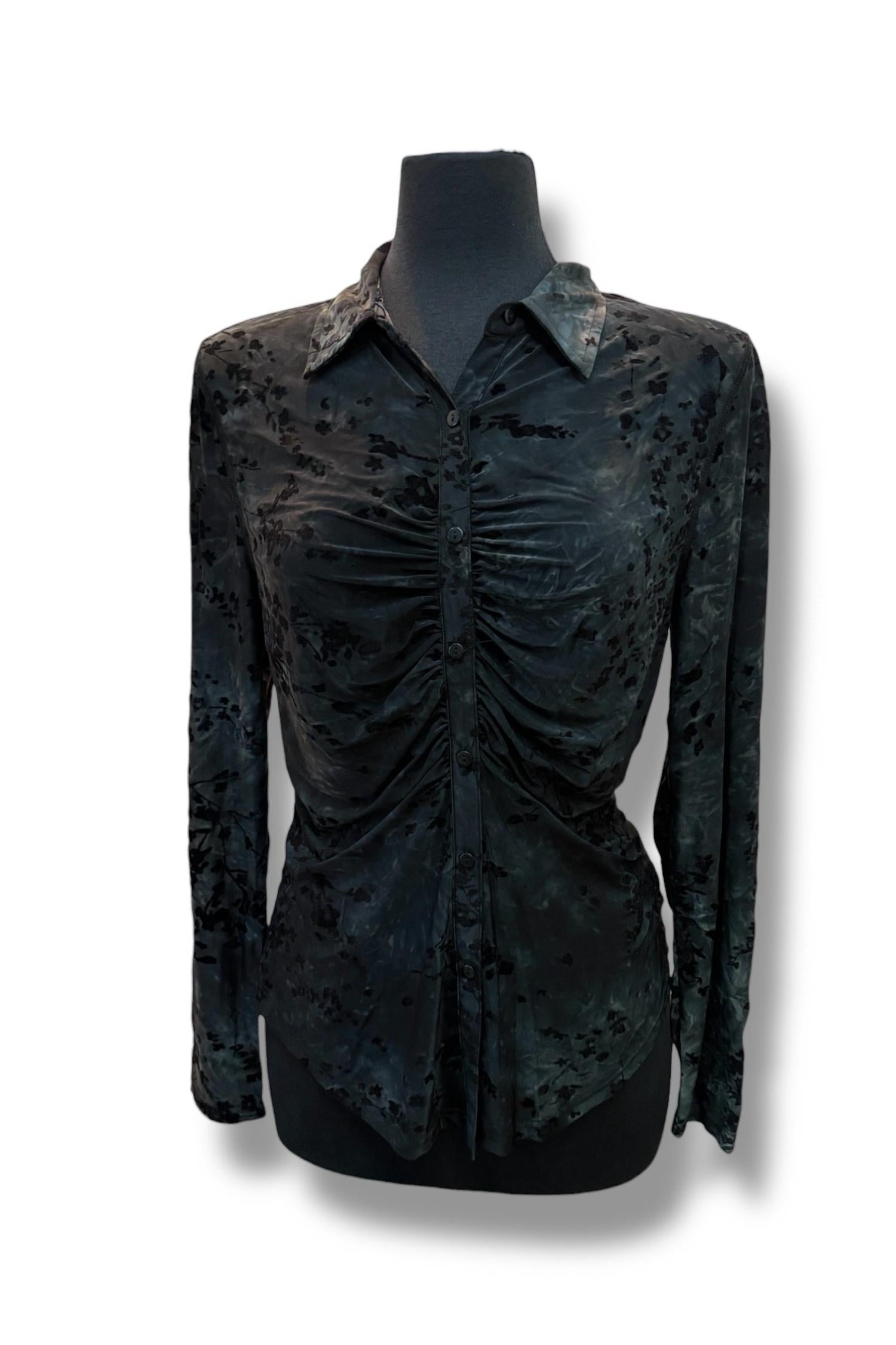 PAPARAZZI Women's Velvet Flocked Ruched Blouse in black - women's shirt