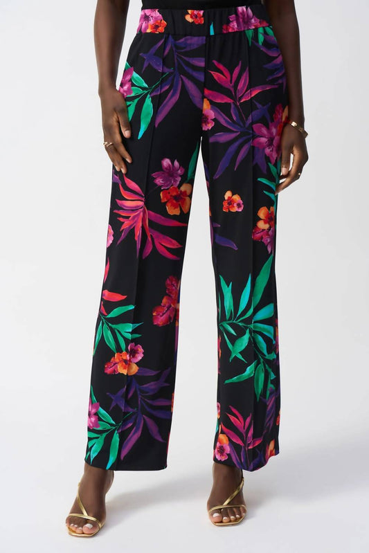 Joseph Ribkoff - Silky Knit Tropical Print Wide Leg Pants