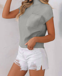 Dear Lover - Patch Pocket Ribbed Knit Short Sleeve Sweater