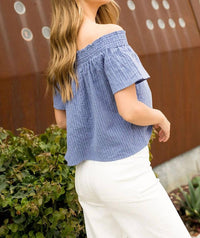 Thml - Stripe Button Down Off Shoulder Top