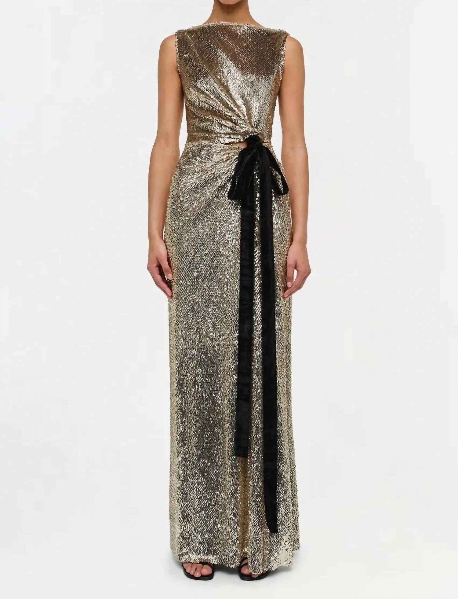 SIMKHAI Felicity With Bow Tie Gown in gold - women's dress