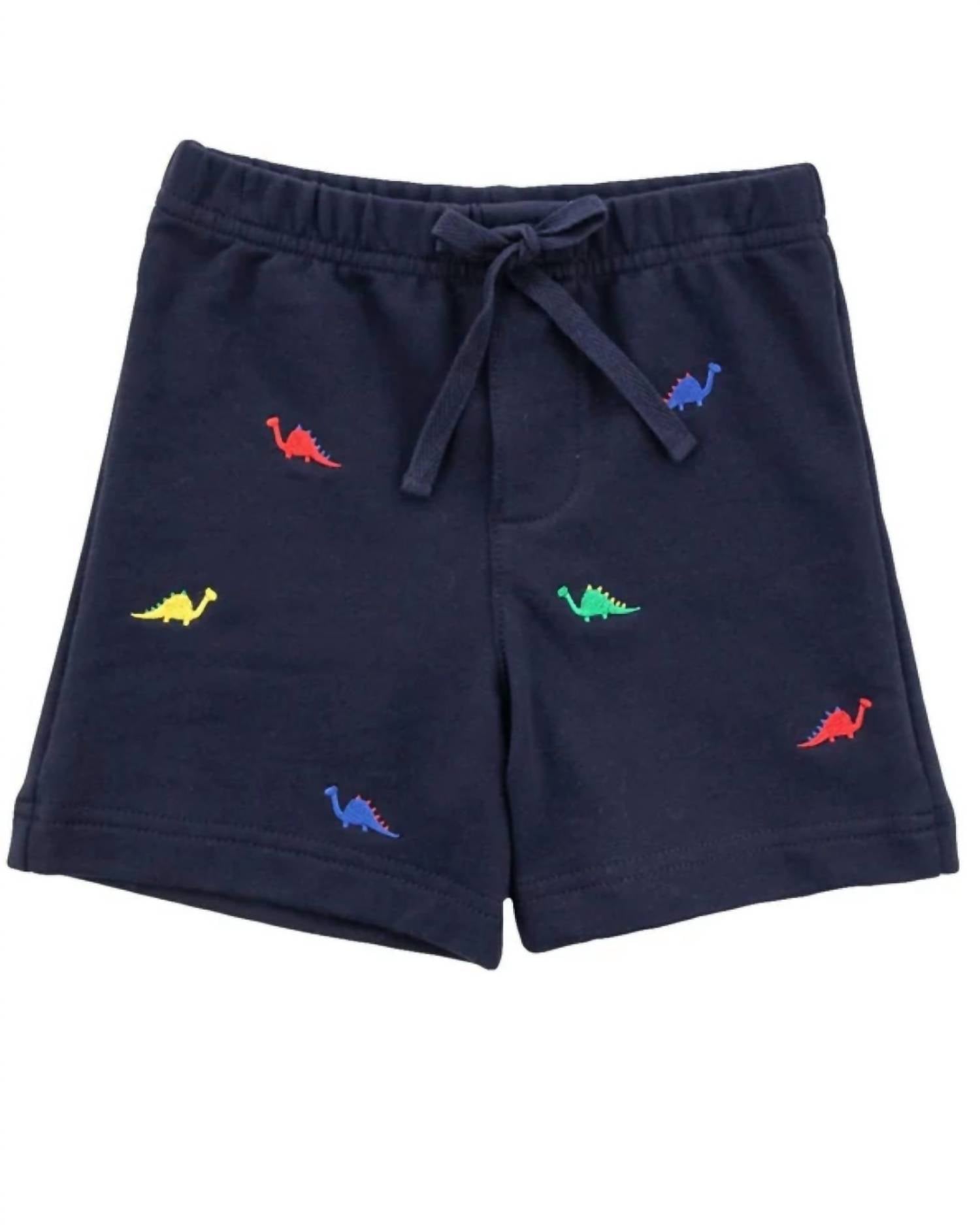 Florence Eiseman Kid's Dinosaur Knit Pull On Shorts in navy - kids' shorts - detail view