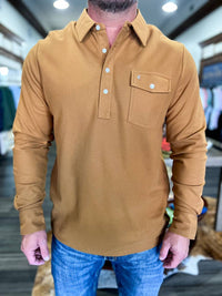 Criquet Long Sleeve Players Shirt in almond butter - men's long sleeve top