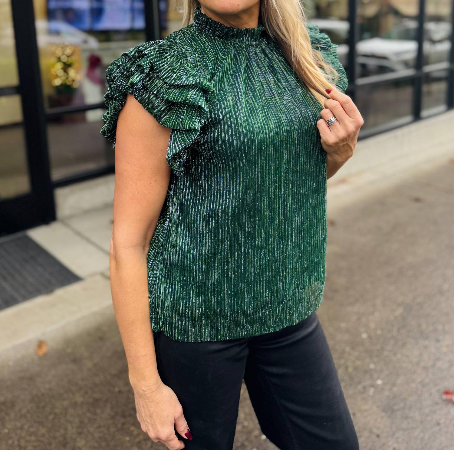 Thml - Metallic Flutter Sleeve Blouse