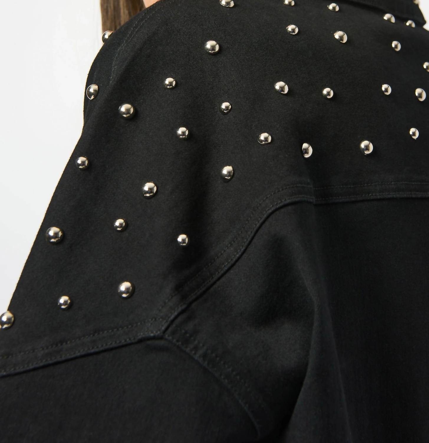 Joseph Ribkoff Stretch Denim Jacket With Stud Detailing in black - women's jacket - view 4