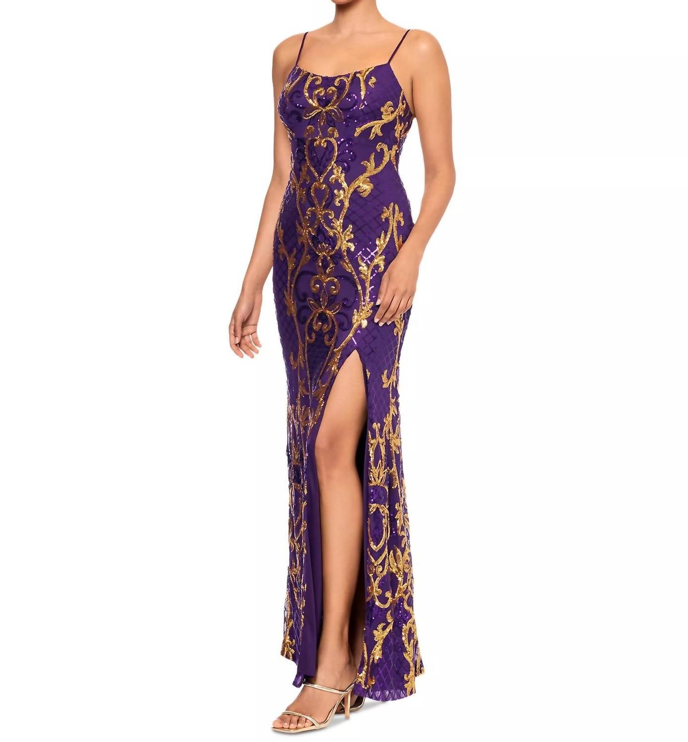 Betsy & Adam Women's Sequined Patterned Gown in purple - women's dress - alternate view