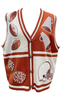 QUEEN OF SPARKLES Colorblock Football Icon Button Up Sweater Vest in burnt orange white - women's jacket - view 5