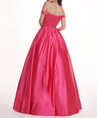 Rachel Allan - Off Shoulder Stretch Satin Ball Gown