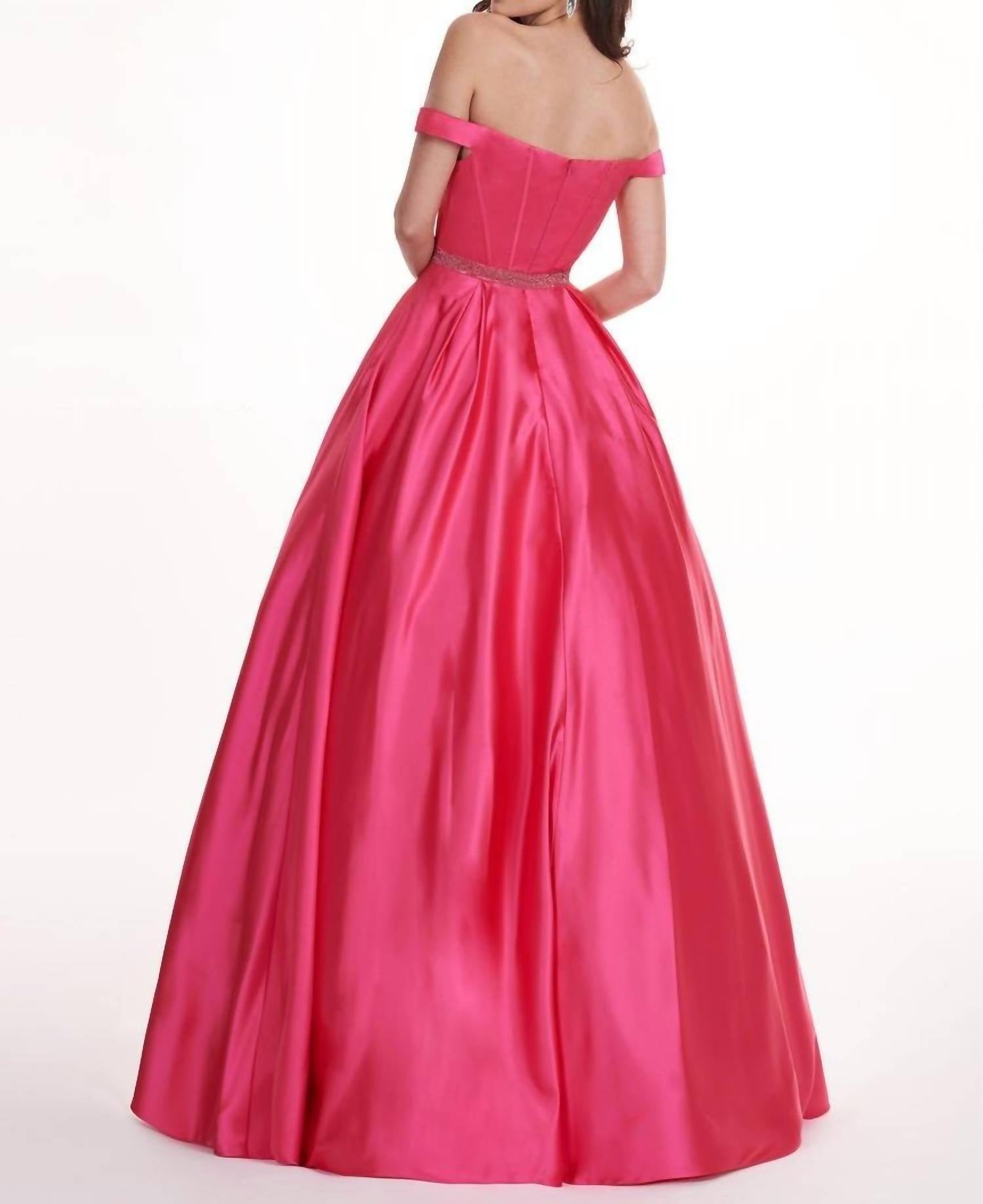 Rachel Allan - Off Shoulder Stretch Satin Ball Gown