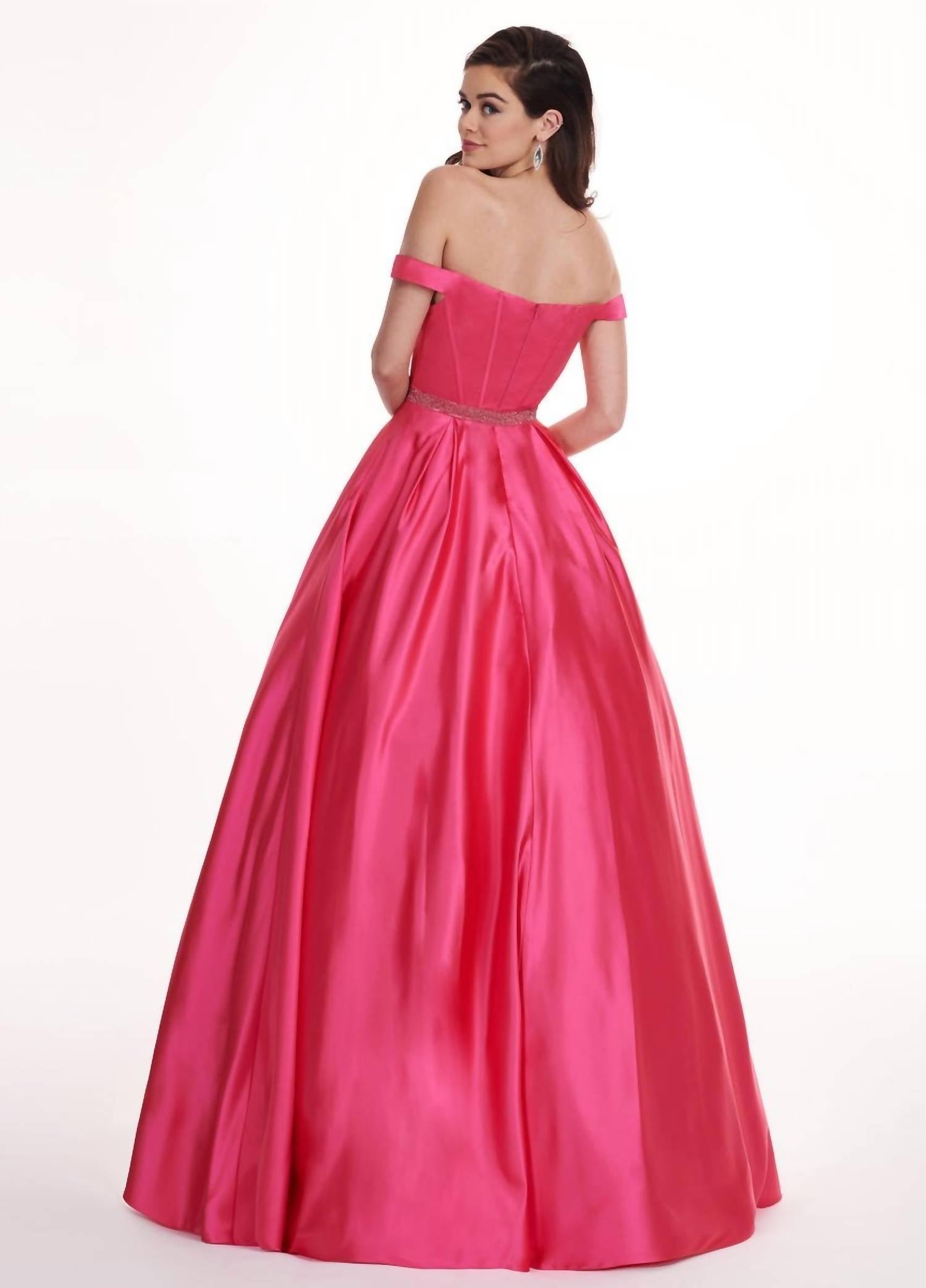 Rachel Allan - Off Shoulder Stretch Satin Ball Gown
