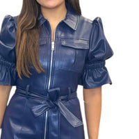 Dolce Cabo - Vegan Leather Puff Sleeve Belted Mini Dress