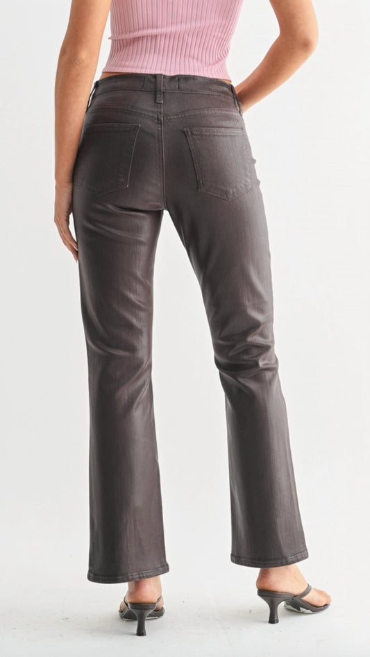 Just Black Denim - Coated Slim Cropped Bootcut Jeans