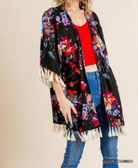 Umgee - Floral Frayed Tassel Kimono