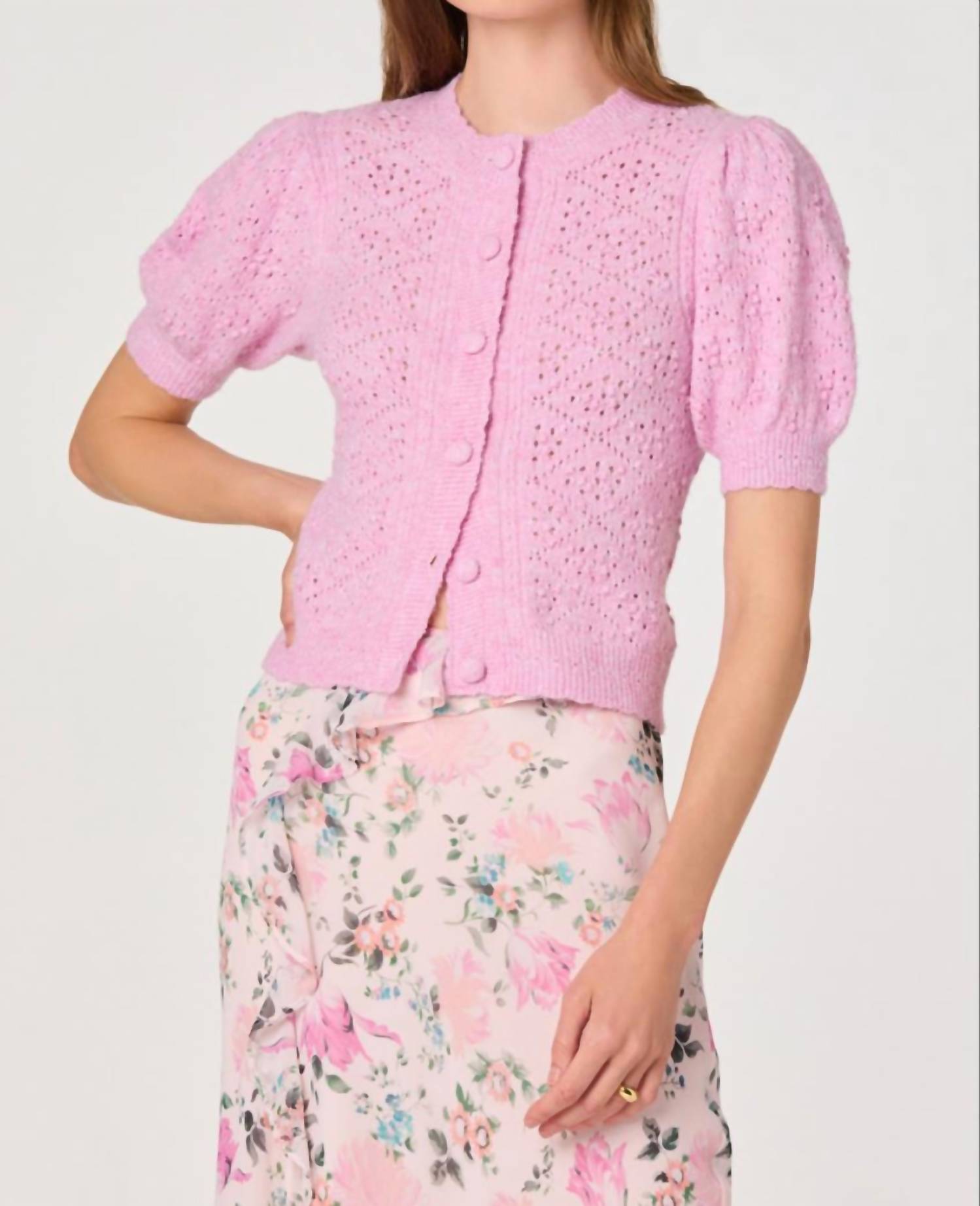 Astr - Kaydence Puff Sleeve Bobble Stitch Cardigan