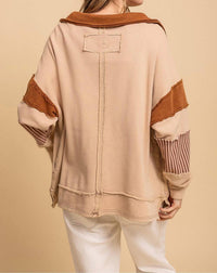 Blue Velvet Relaxed Fit Washed Multi Fabric Collared Top in tan - women's top - alternate view