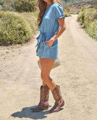 Elan - Belted Denim Romper