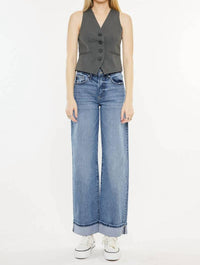 Kancan - Wide Leg Cuffed Jeans