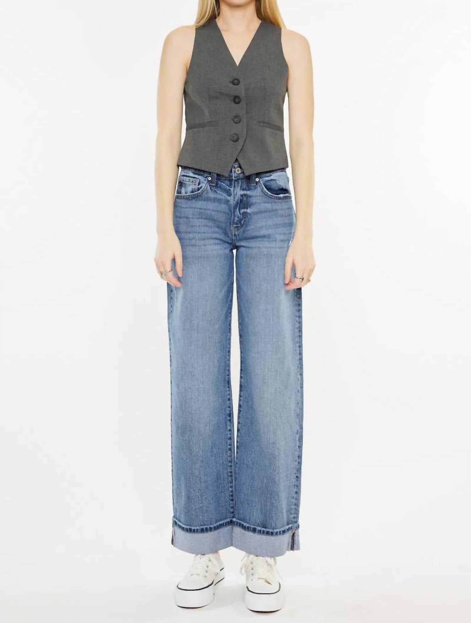Kancan - Wide Leg Cuffed Jeans