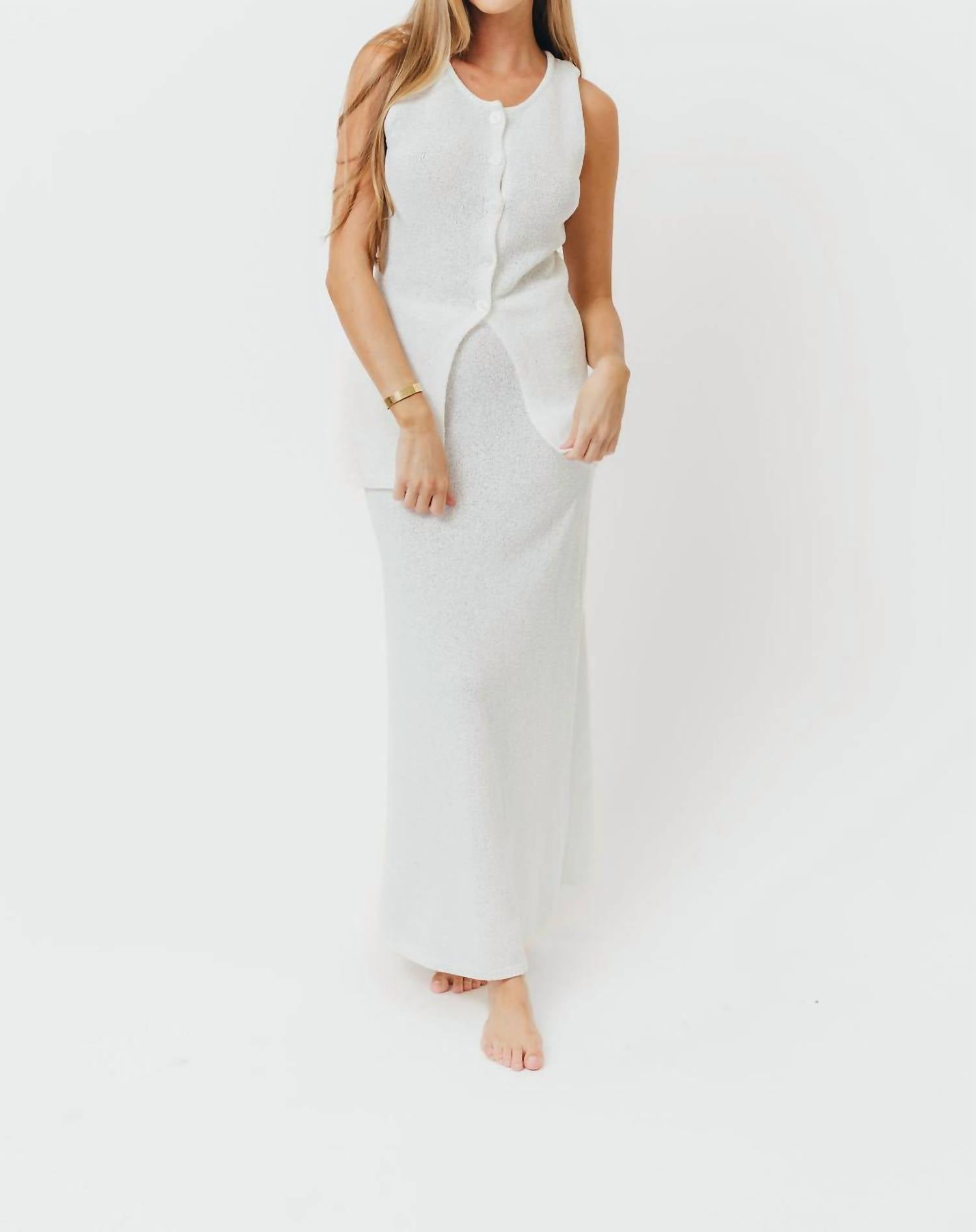 Lalavon - Button Down Sweater And Maxi Skirt Set