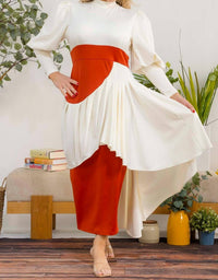 Karen T Design Two-tone Long Sleeve Maxi Dress in brown - women's dress - alternate view