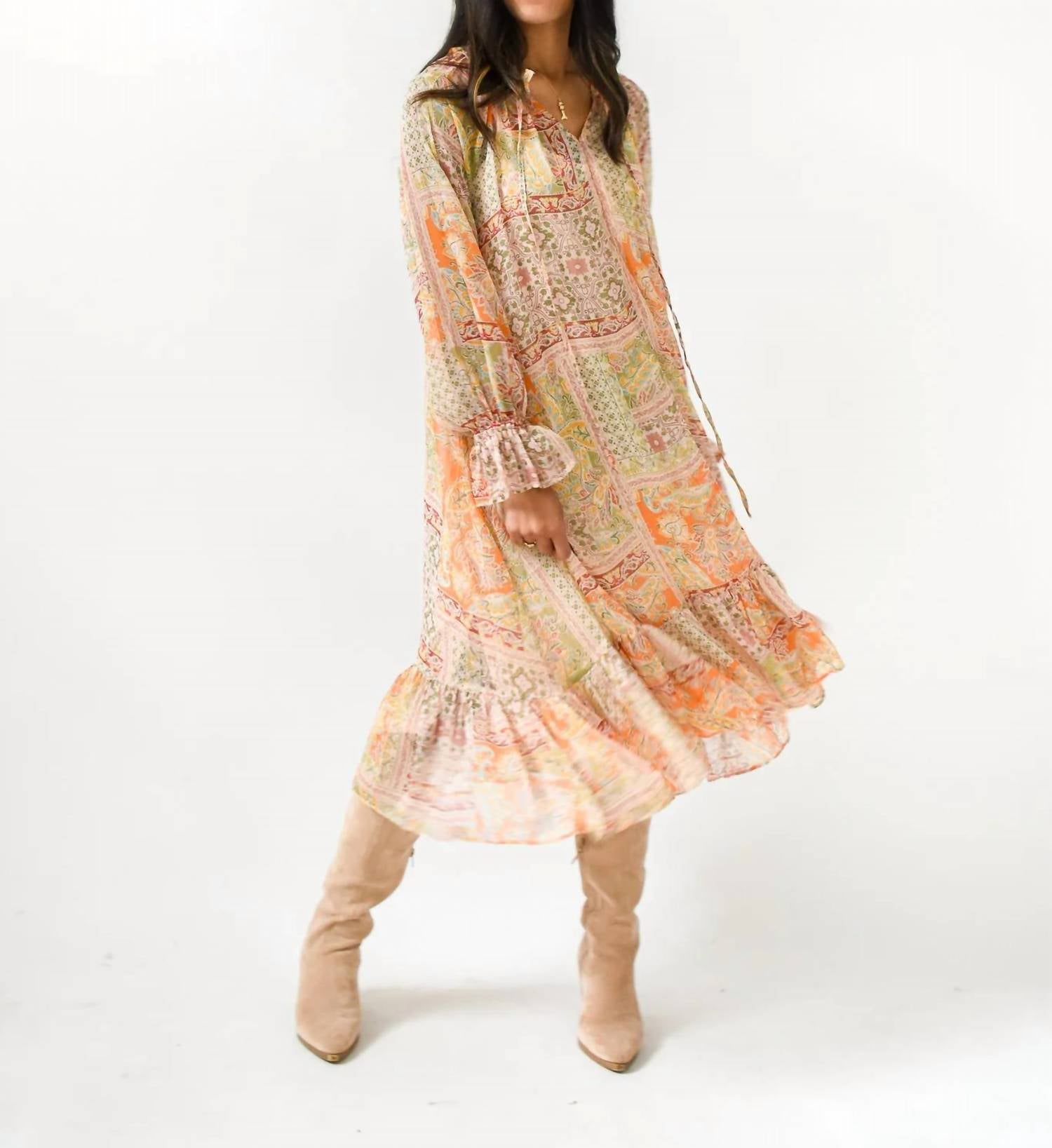 Karlie - Paisley Chiffon Midi Dress