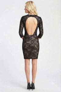 Sue Wong - Ornament Motif 3/4 Sleeve Open-back Dress