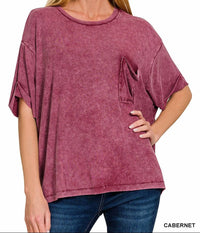 Zenana - Wash Ribbed Short Sleeve Top