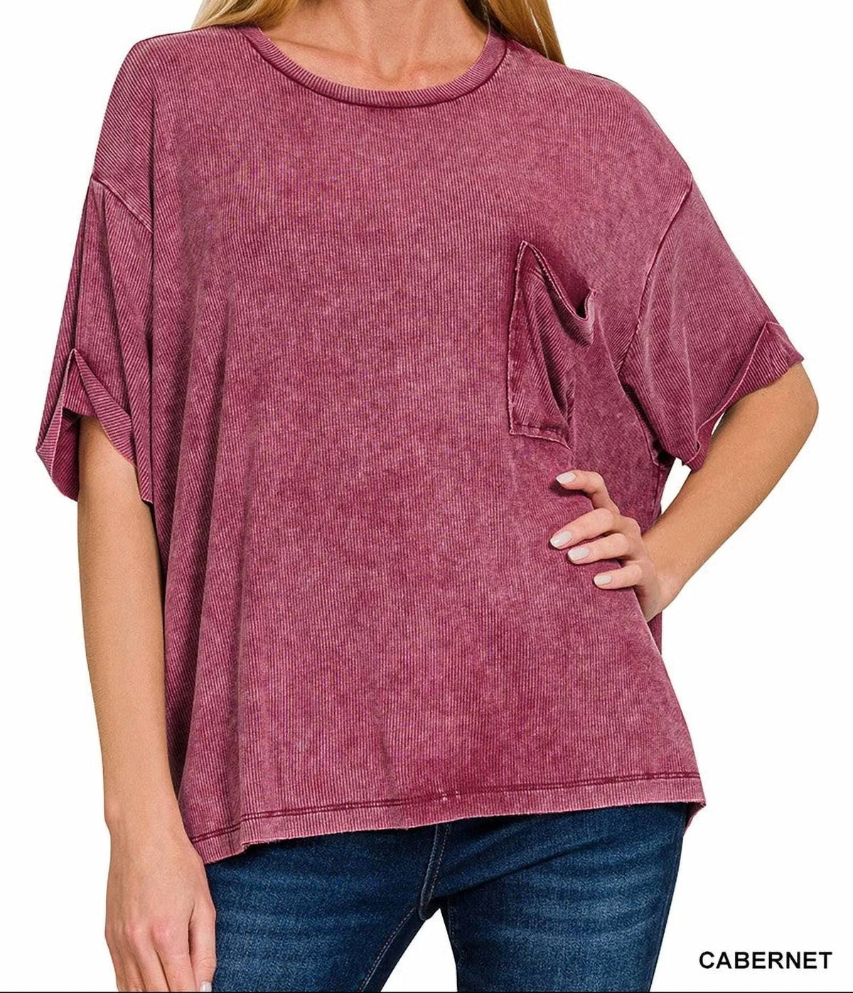 Zenana - Wash Ribbed Short Sleeve Top