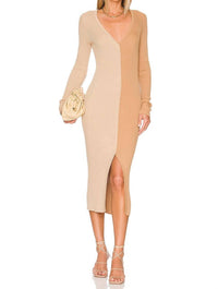 MONROW Color Block Cardigan Midi Dress in doe off white - women's dress