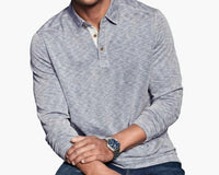 JOHNSTON & MURPHY Vintage Slub Long-Sleeve Polo in indigo - men's shirt - detail view