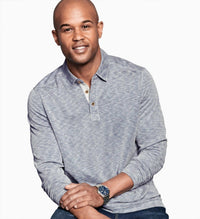 JOHNSTON & MURPHY Vintage Slub Long-Sleeve Polo in indigo - men's shirt - alternate view